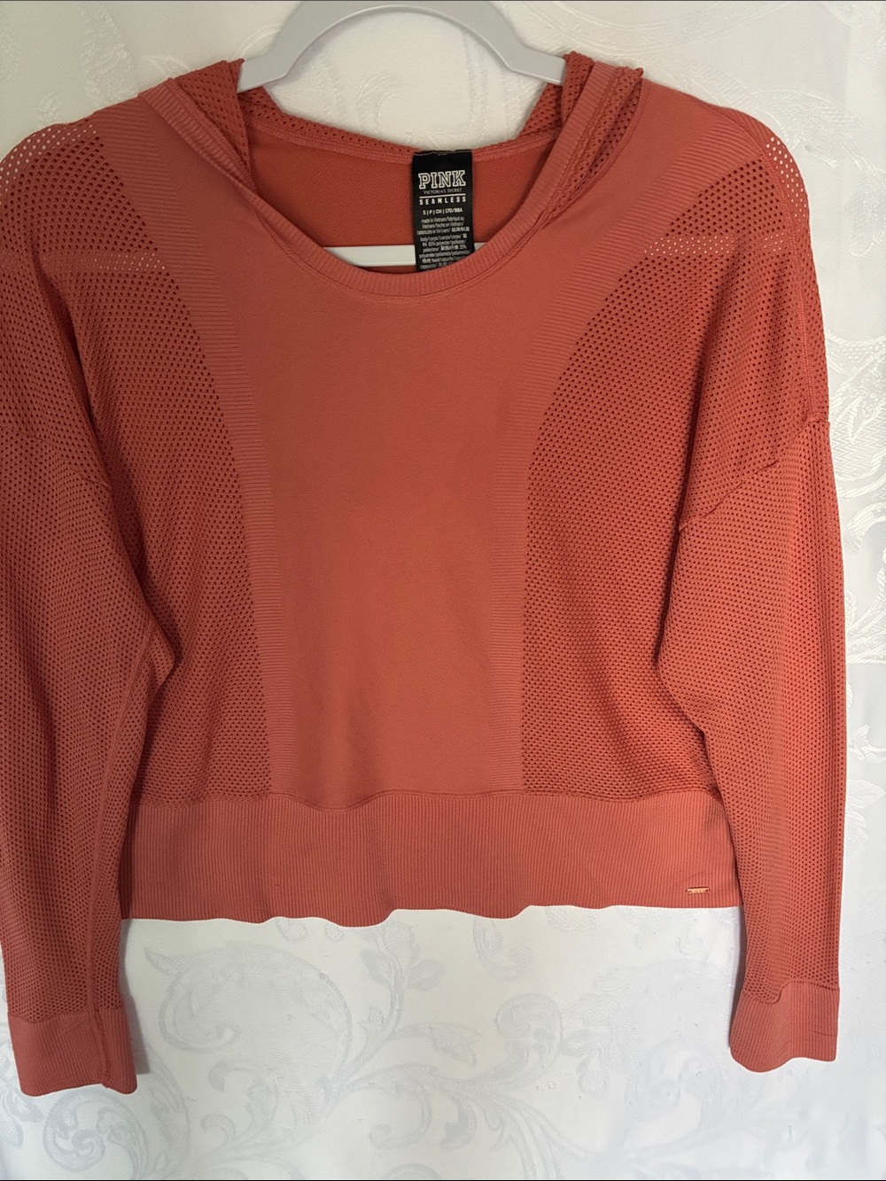 PINK Victoria's Secret Coral Mesh-Panel Hooded Sweatshirt